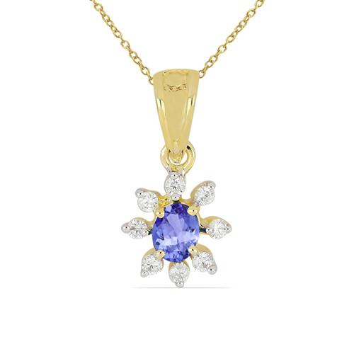 BUY REAL TANZANITE GEMSTONE 14K GOLD PENDANT WITH WHITE DIAMOND